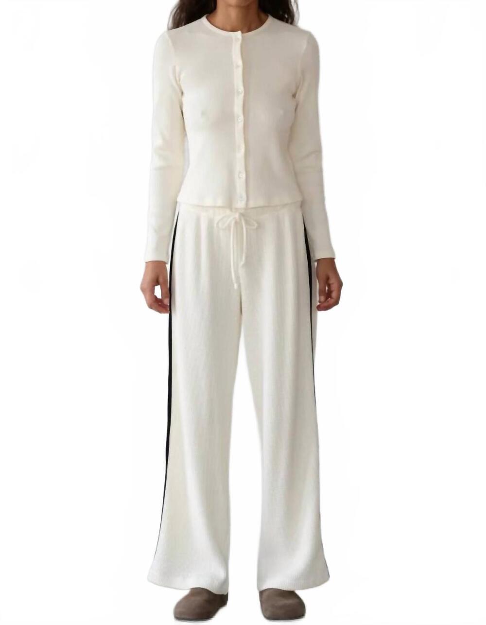 NEW DONNI. thermal crop stripe pants in cream